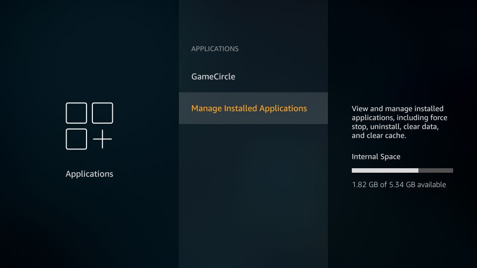 click manage installed applications