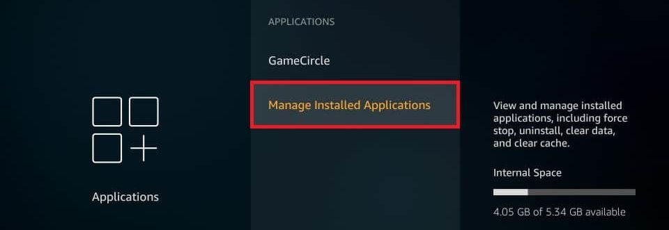Click Manage Installed Applications