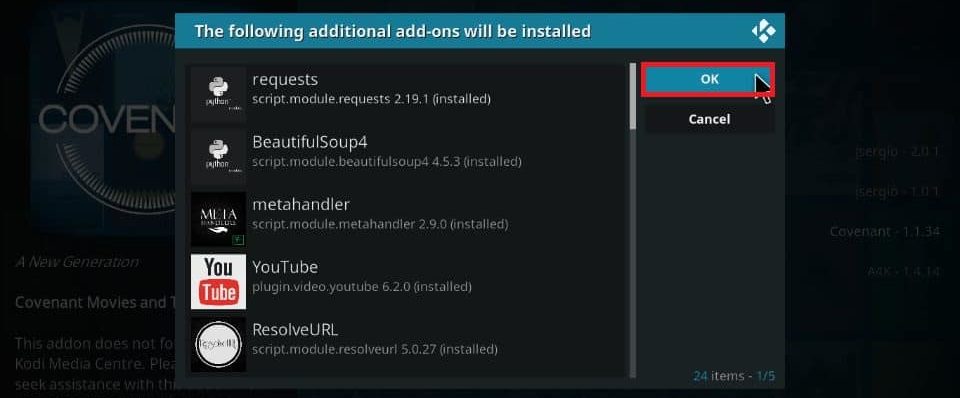 how to install Covenant addon on Kodi