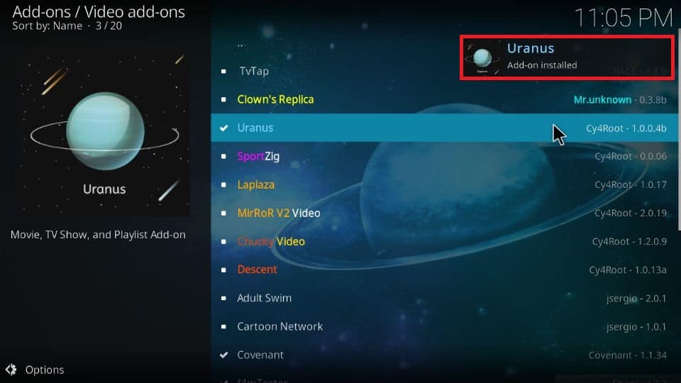 Add-on installed notification