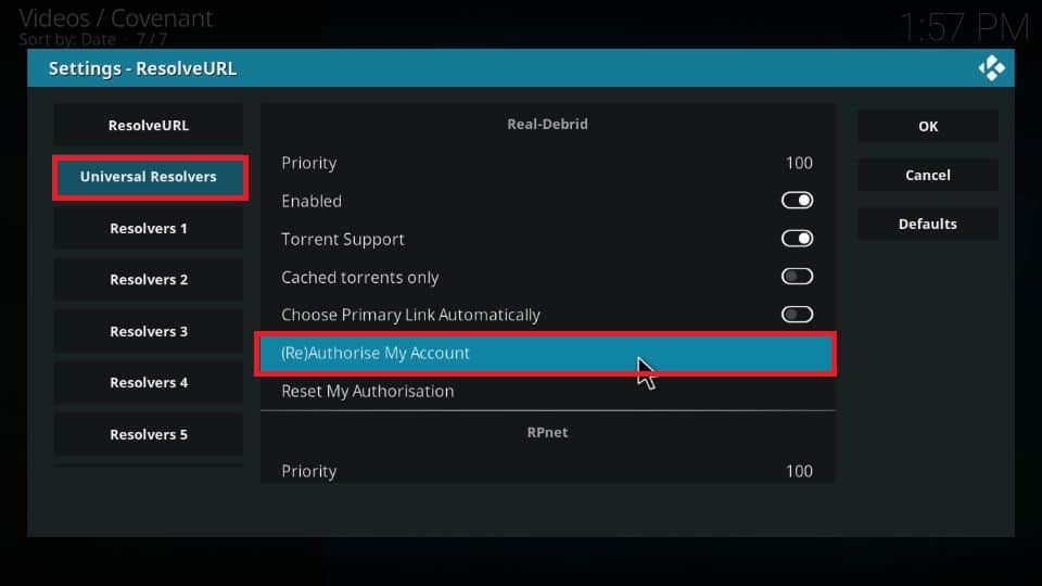 How to set up real debrid with Covenant addon Kodi