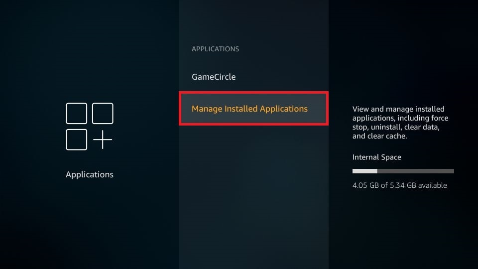 click manage installed applications