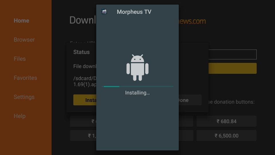 steps to install Morpheus TV APK