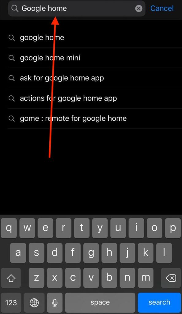 Search for the Google Home app