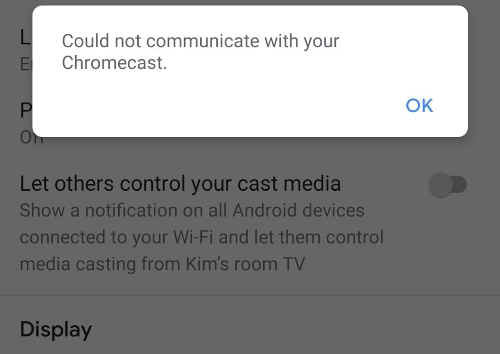Could not communicate with your Chromecast