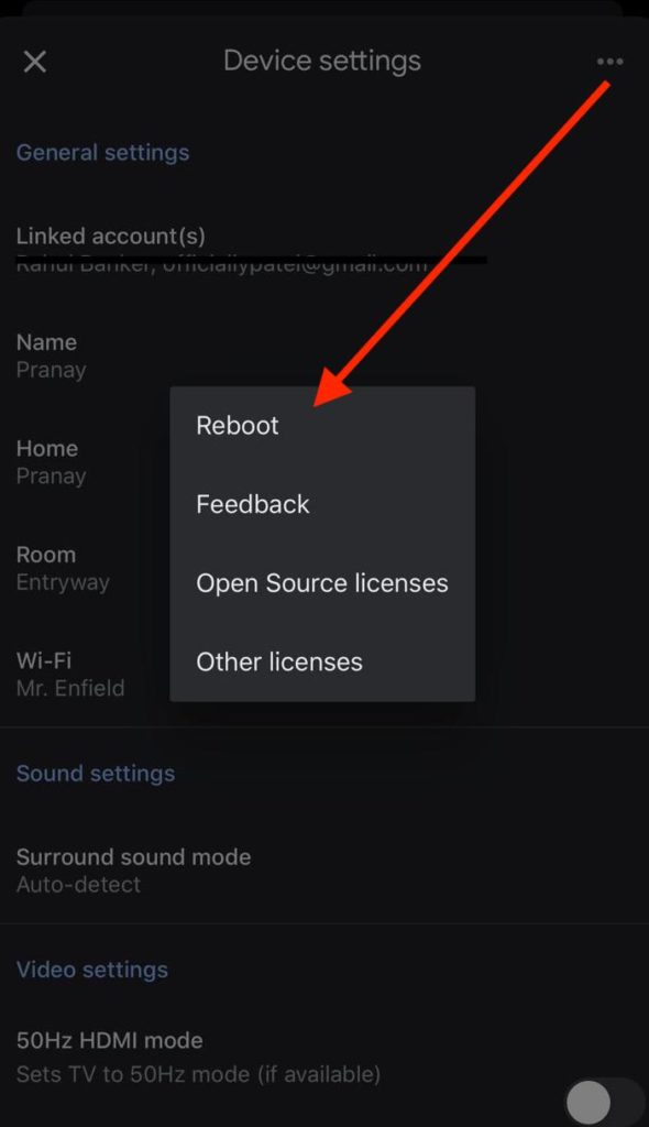 From this menu, select the Reboot option