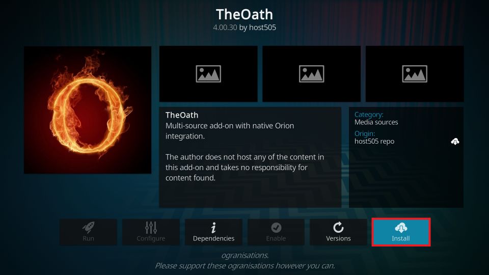 To install The Oath addon click Install
